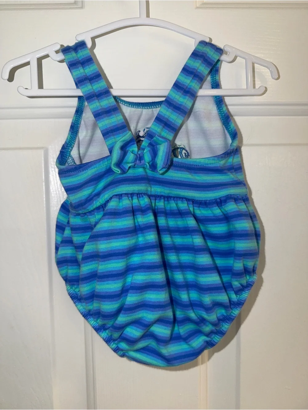 Vintage Carters Cotton Baby Swimsuit Striped Embroidered Fish 12M Runs Small